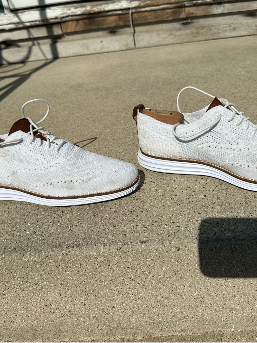 Cole Haan White Knit Oxford with Brown Heel Tab - Picture 2 of 7